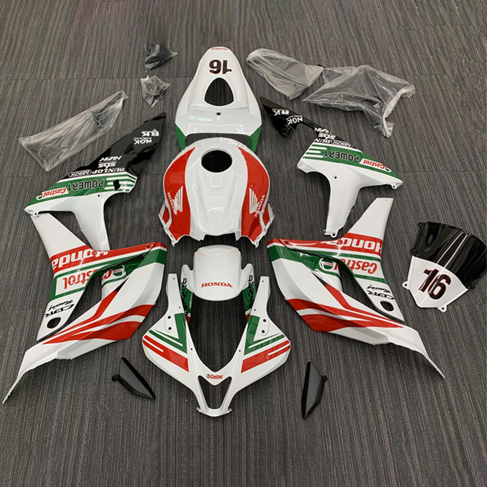 Amotopart 2007-2008 Honda CBR600RR Kit de carénage blanc rouge vert