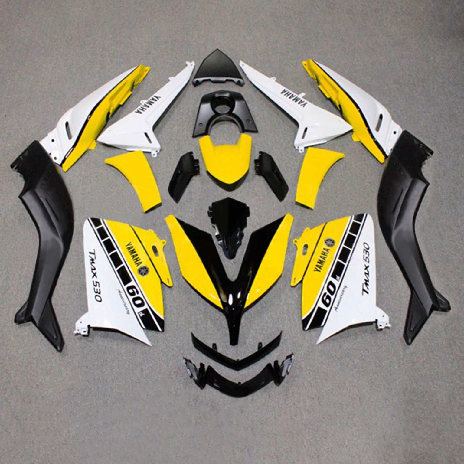 Amotopart 2015-2016 Yamaha T-Max TMAX530 Kit de carenado amarillo y blanco