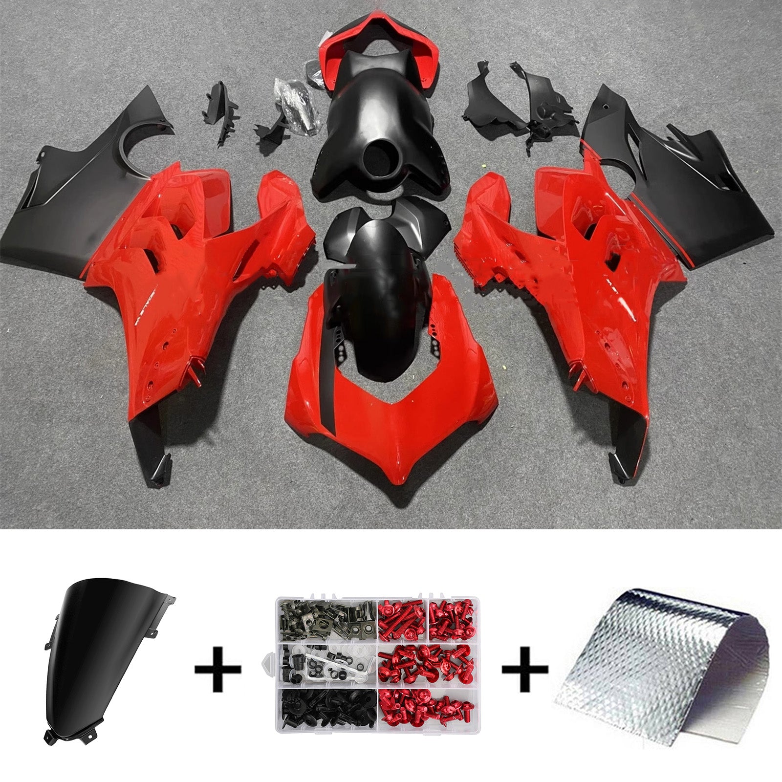 Amotopart Ducati Panigale 20-21 V4 V4S & 21-22 V4SP & 19-22 V4R Black Red Fairing Kit