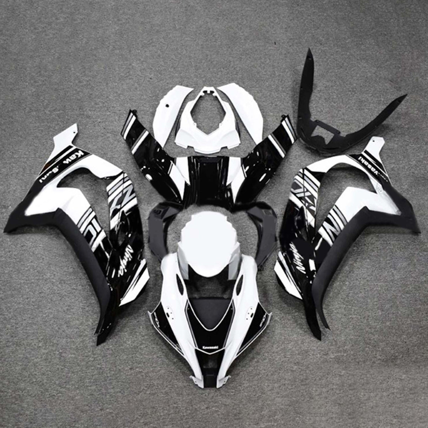 Amotopart 2016-2020 ZX10R Kawasaki Black&White Style3 Fairing Kit