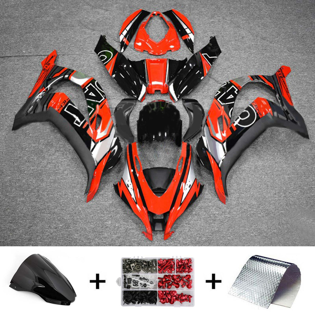 Kit carena Amotopart 2016-2020 ZX10R Kawasaki rosso e nero Style8