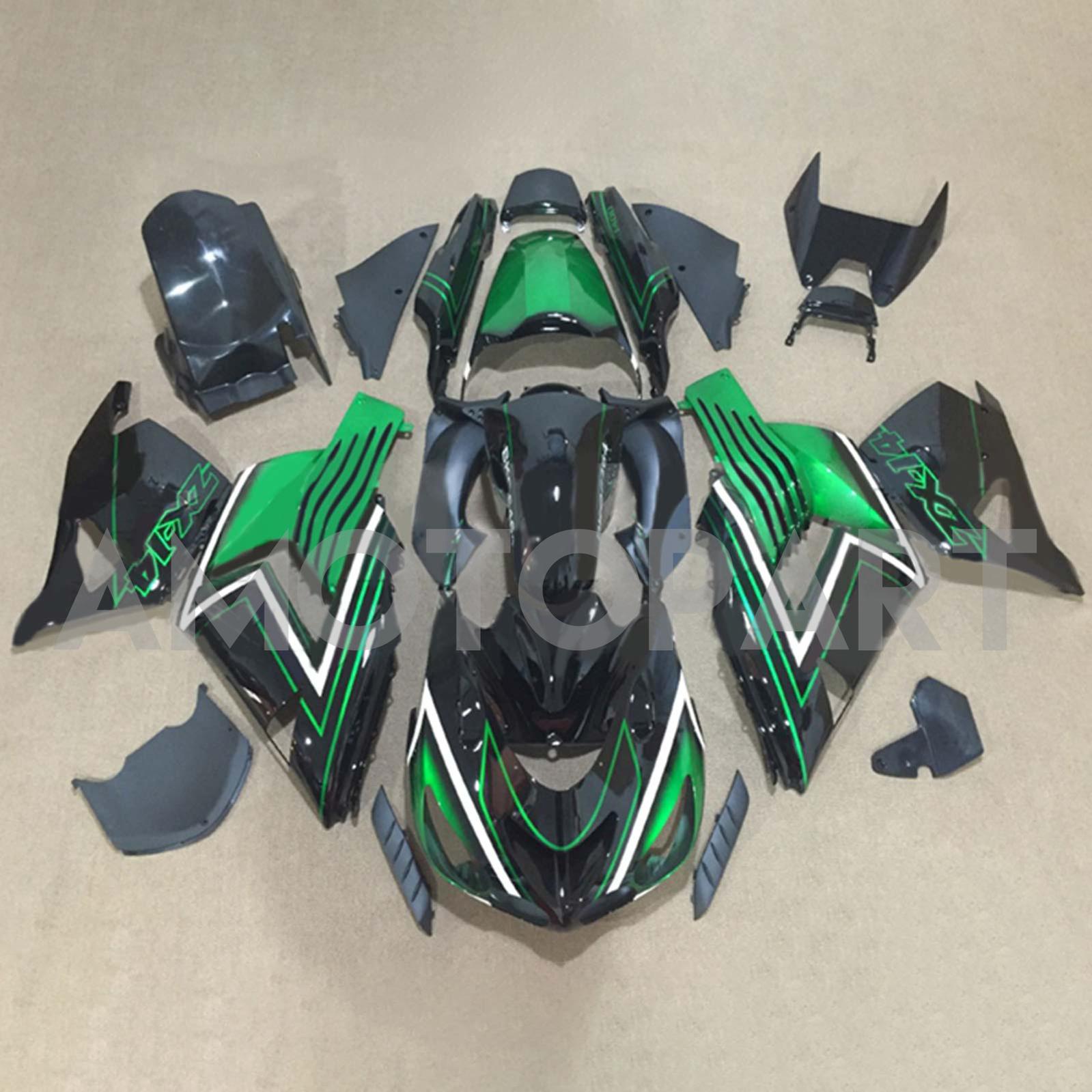 Amotopart 2006-2011 Kawasaki ZX14R Green Stripe&Black Style2 Fairing Kit