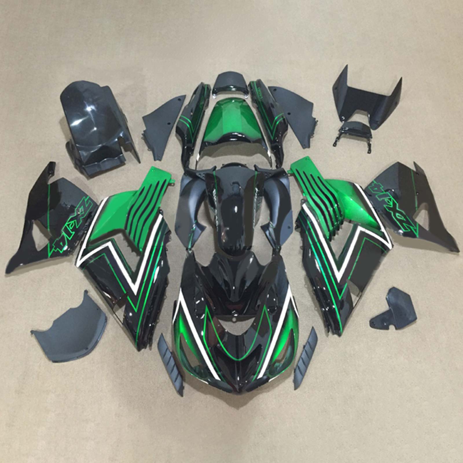 Amotopart 2006-2011 Kawasaki ZX14R Green Stripe&Black Style2 Fairing Kit