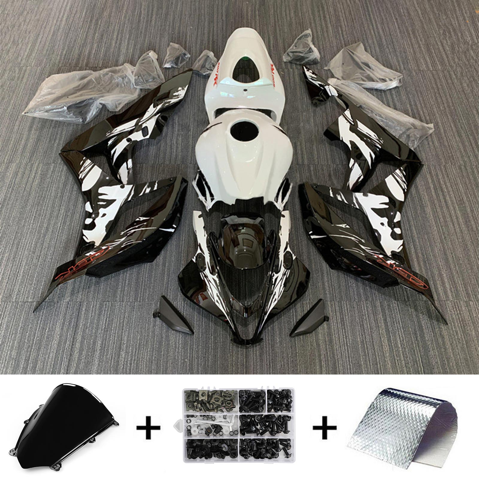 Amotopart 2007–2008 Honda CBR600RR Schwarz-weißes Verkleidungsset