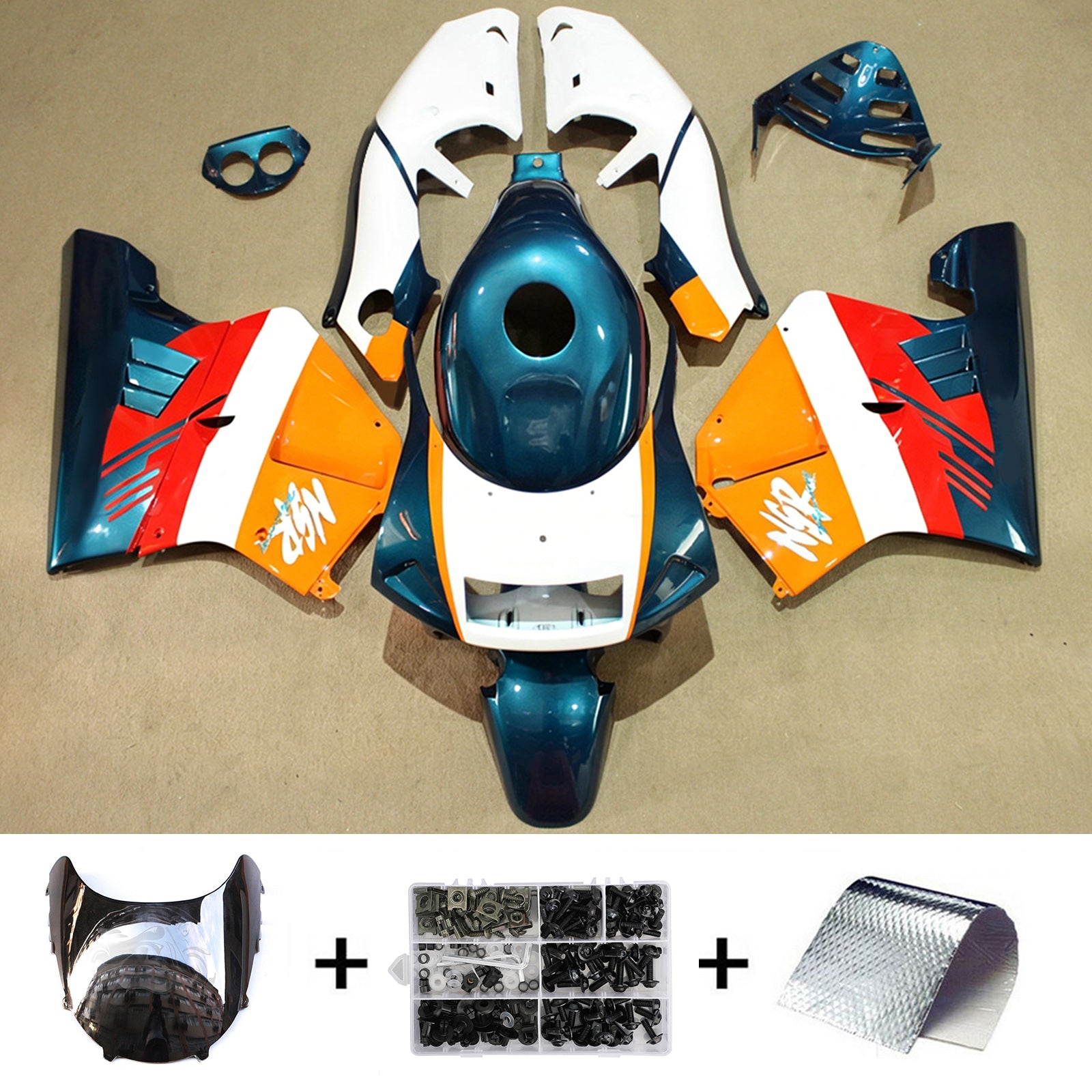 Amotopart 1994-1996 Honda NSR250 PGM-4 Blue-Green/Orange/White Fairing Kit