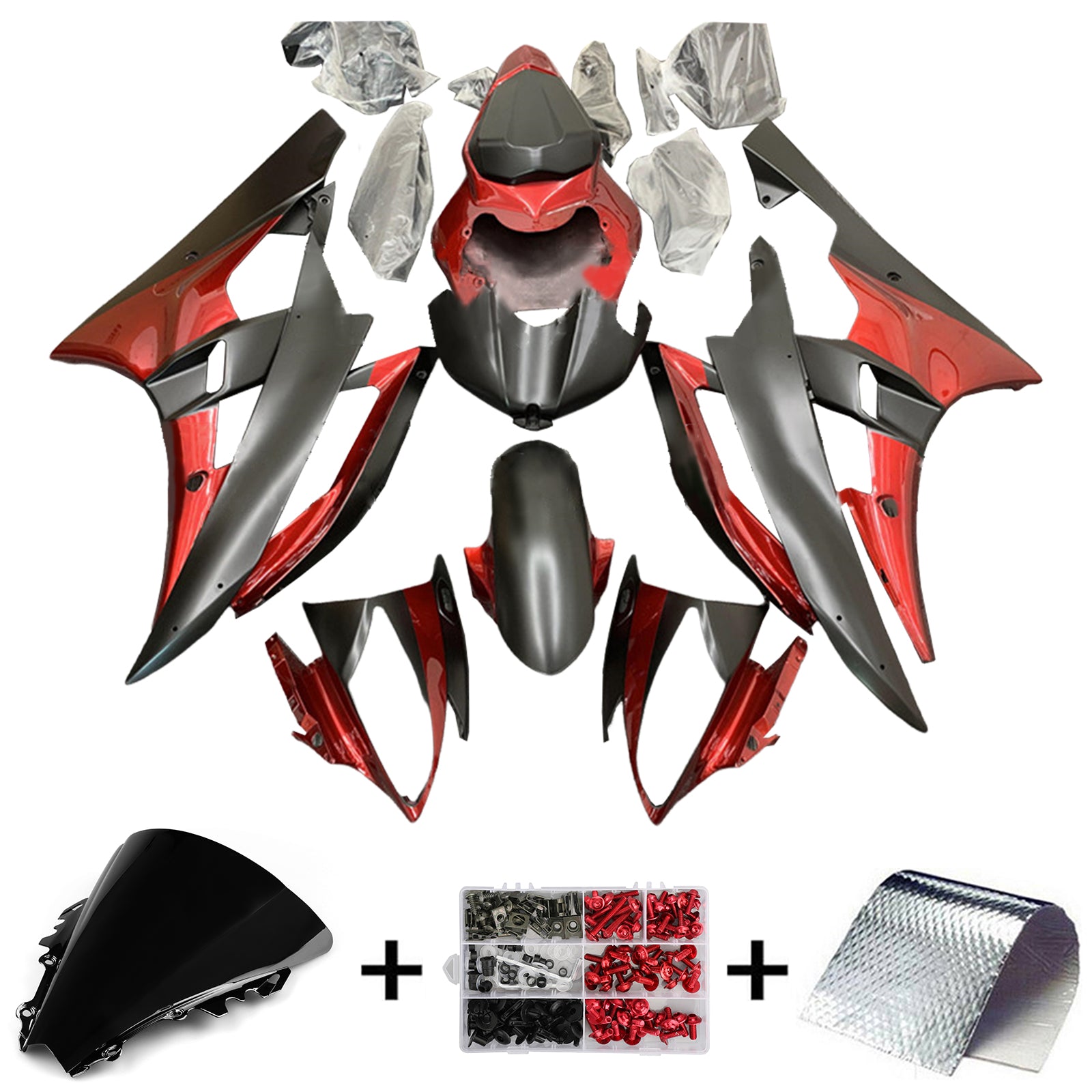 Amotopart 2006-2007 Yamaha YZF 600 R6 Matte Black&Red Fairing Kit