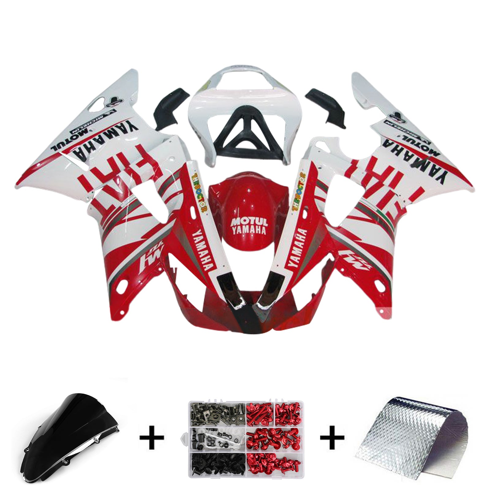 Amotopart 2000-2001 Yamaha YZF 1000 R1 Red White Fairing Kit