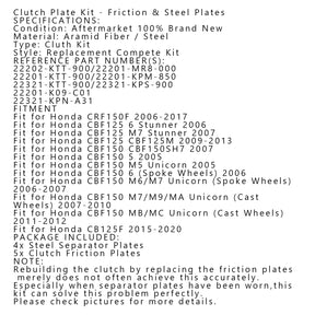 Kupplungssatz aus Stahl und Reibscheiben passend für Honda CBF125 CBF150 CRF150F CB125F