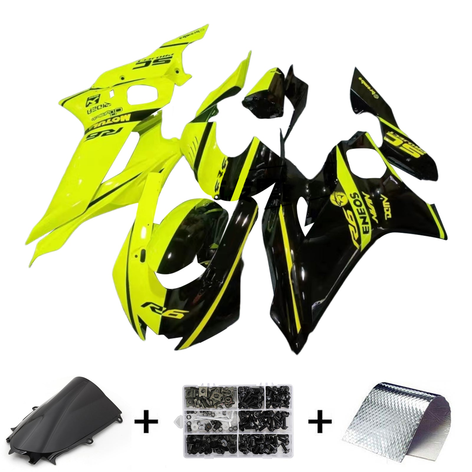 Kit de carénage Amotopart Yamaha YZF-R6 2017-2023 jaune et noir