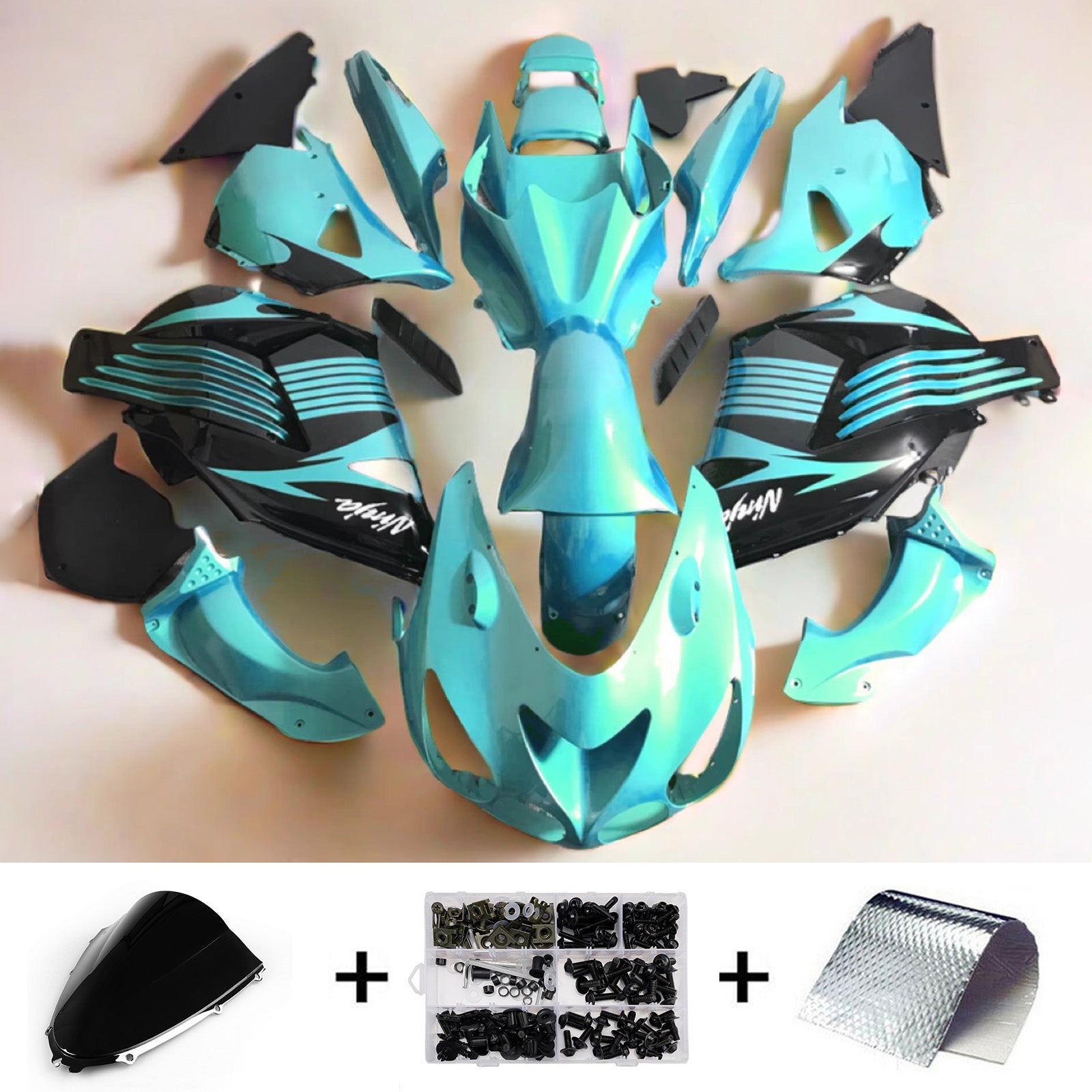 Amotopart 2006-2011 Kawasaki ZX14R ZZR1400 Blue Black Fairing Kit
