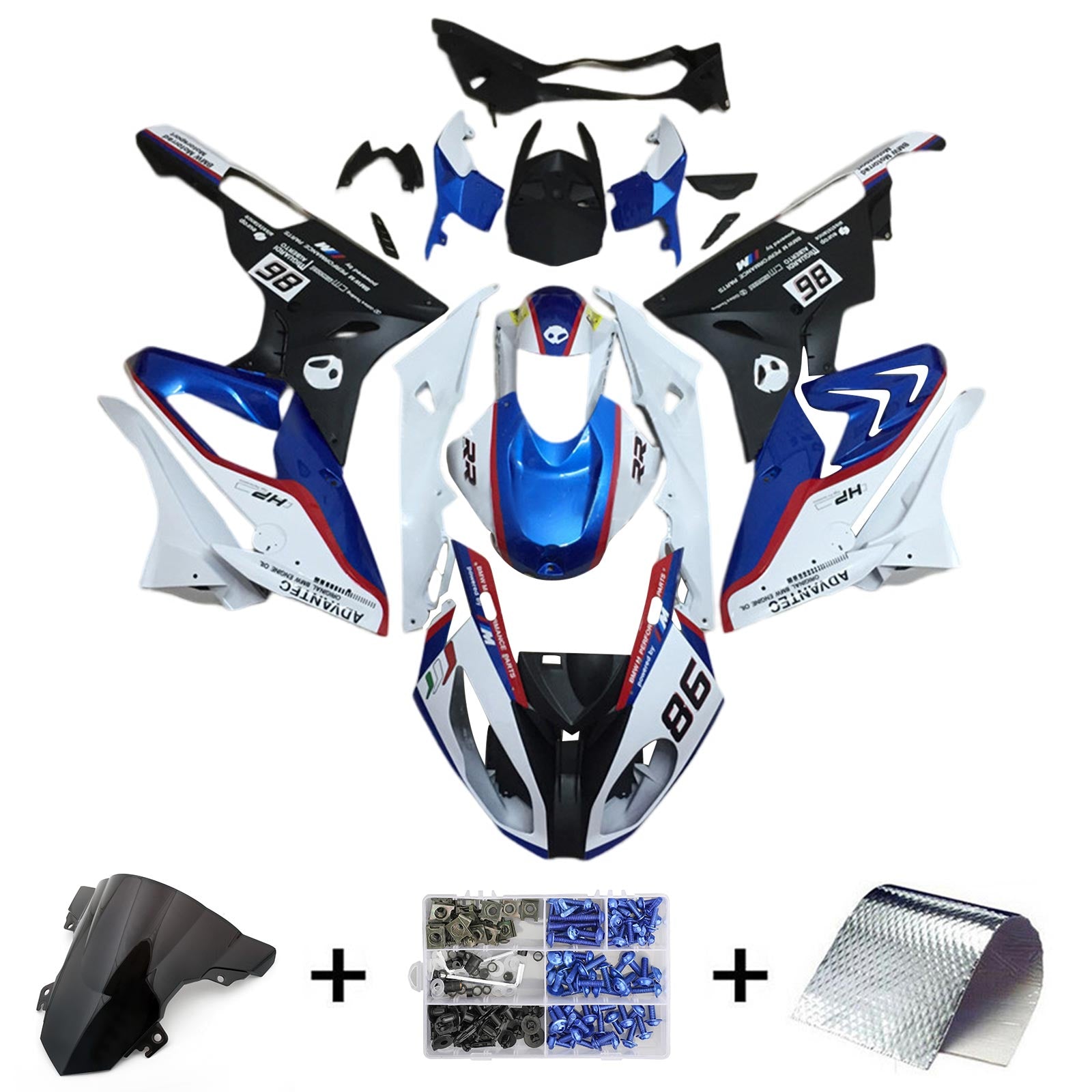 Kit de carénage Amotopart BMW S1000RR 2017-2018 bleu et rouge Style4