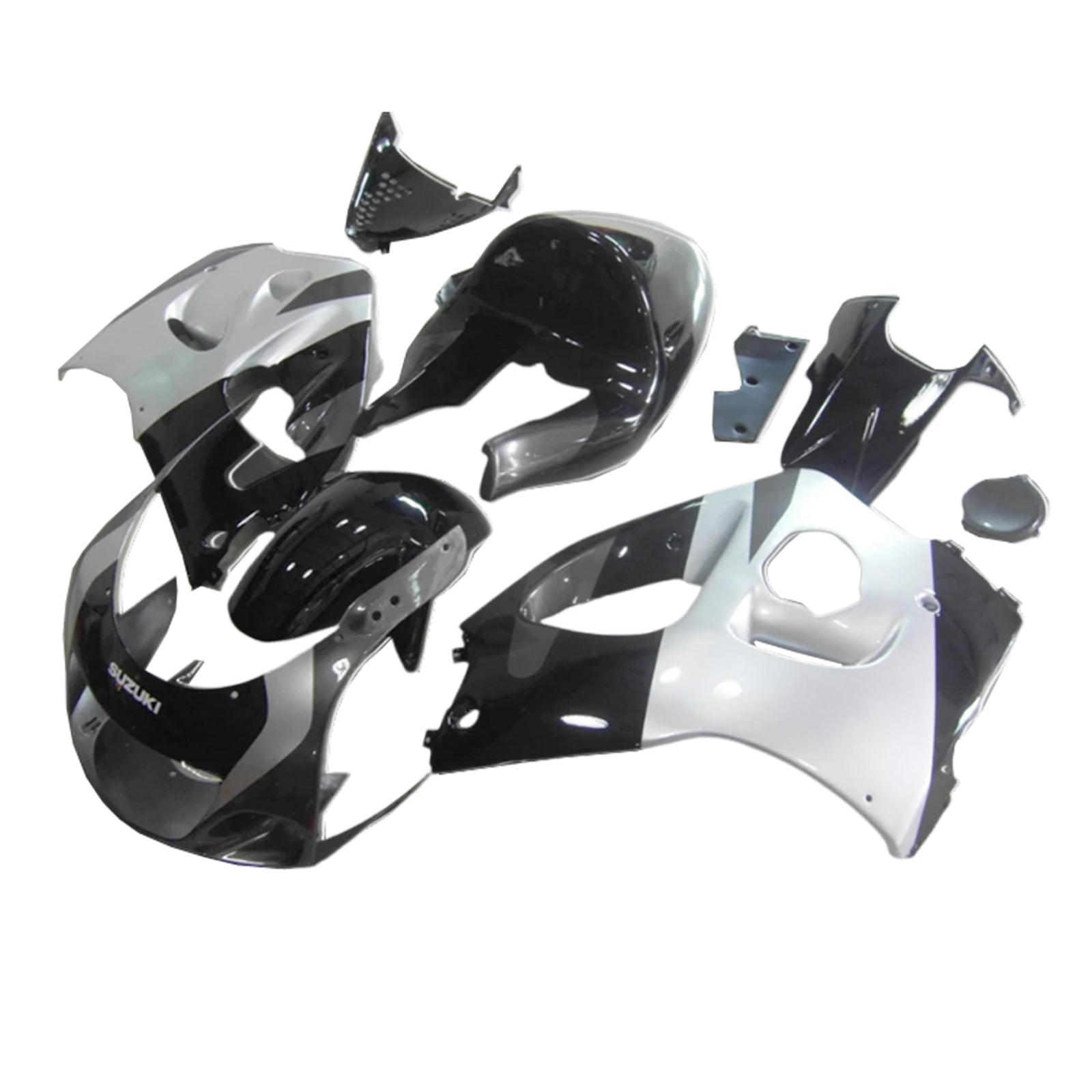 Amotopart GSXR600 1996-2000 GSXR750 1996-1999 Suzuki Black&Silver Fairing Kit