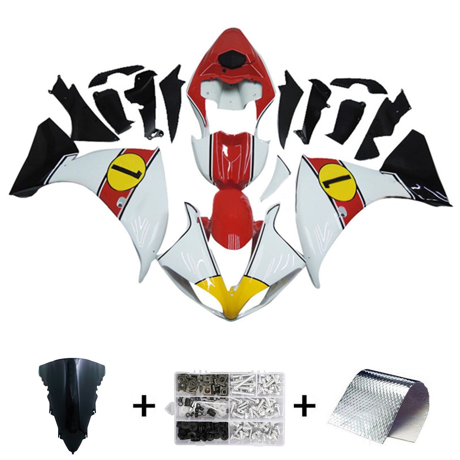 Amotopart 2012-2014 Yamaha YZF 1000 R1 Black White Red & Black Line Fairing Kit