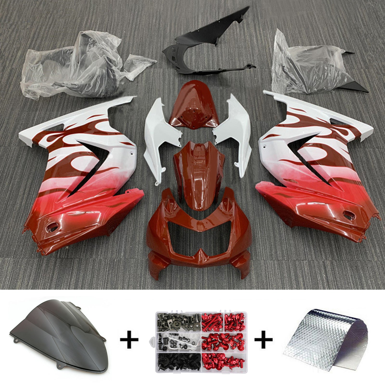 Amotopart 2008-2012 Kit carena Kawasaki EX250 Ninja250R sfumata marrone e bianco