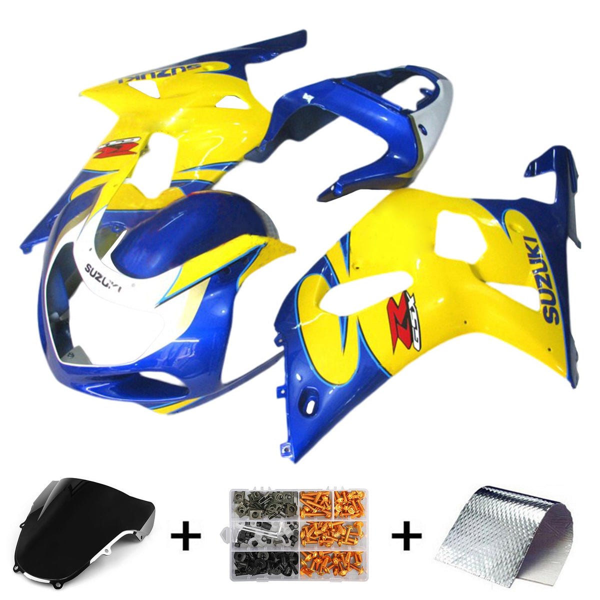 Amotopart Verkleidungssatz für Suzuki GSXR600 01–03 und GSXR750 00–03, Gelb/Blau