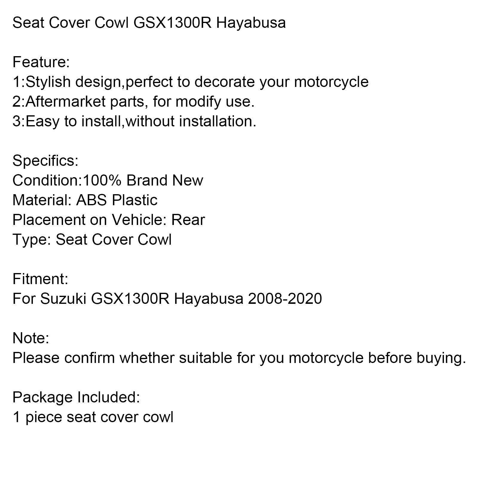 08-20 Suzuki GSX1300R GSX-R1300 Hayabusa Copertura carenatura sedile posteriore