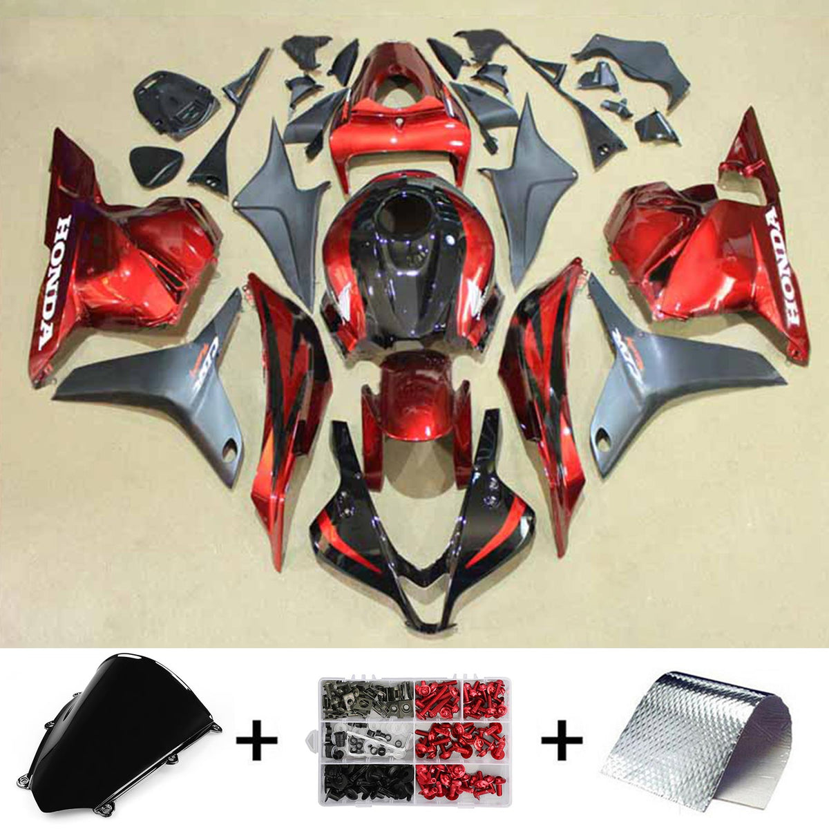 Amotopart 2009-2012 ホンダ CBR600RR レッドブラック フェアリングキット