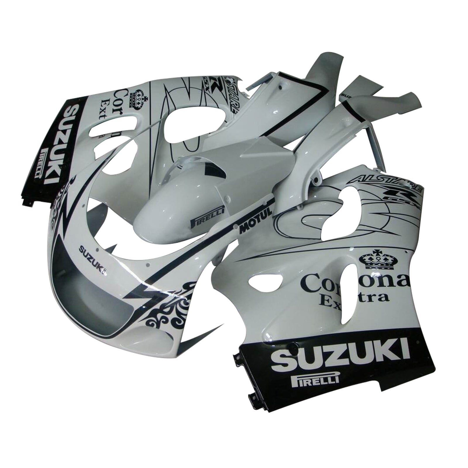 Amotopart Suzuki GSXR600 1996-2000 GSXR750 1996-1999 Kit de carénage blanc avec motif noir Style2