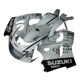 Amotopart Verkleidungsset für Suzuki GSXR600 1996–2000, GSXR750 1996–1999, Weiß mit schwarzem Muster, Style2