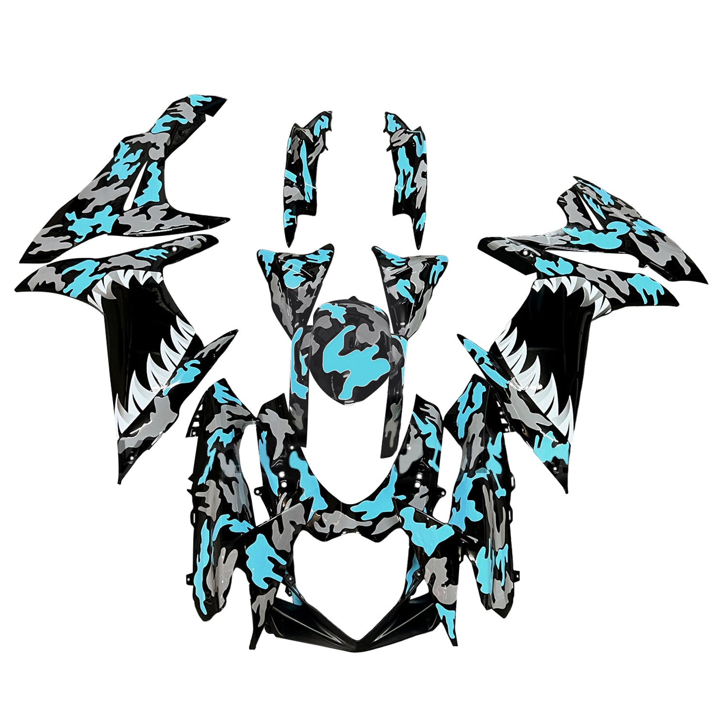 Amotopart 2011-2025 Suzuki GSXR 600/750 Hellblau graues Hai-Zähneverkleidungskit