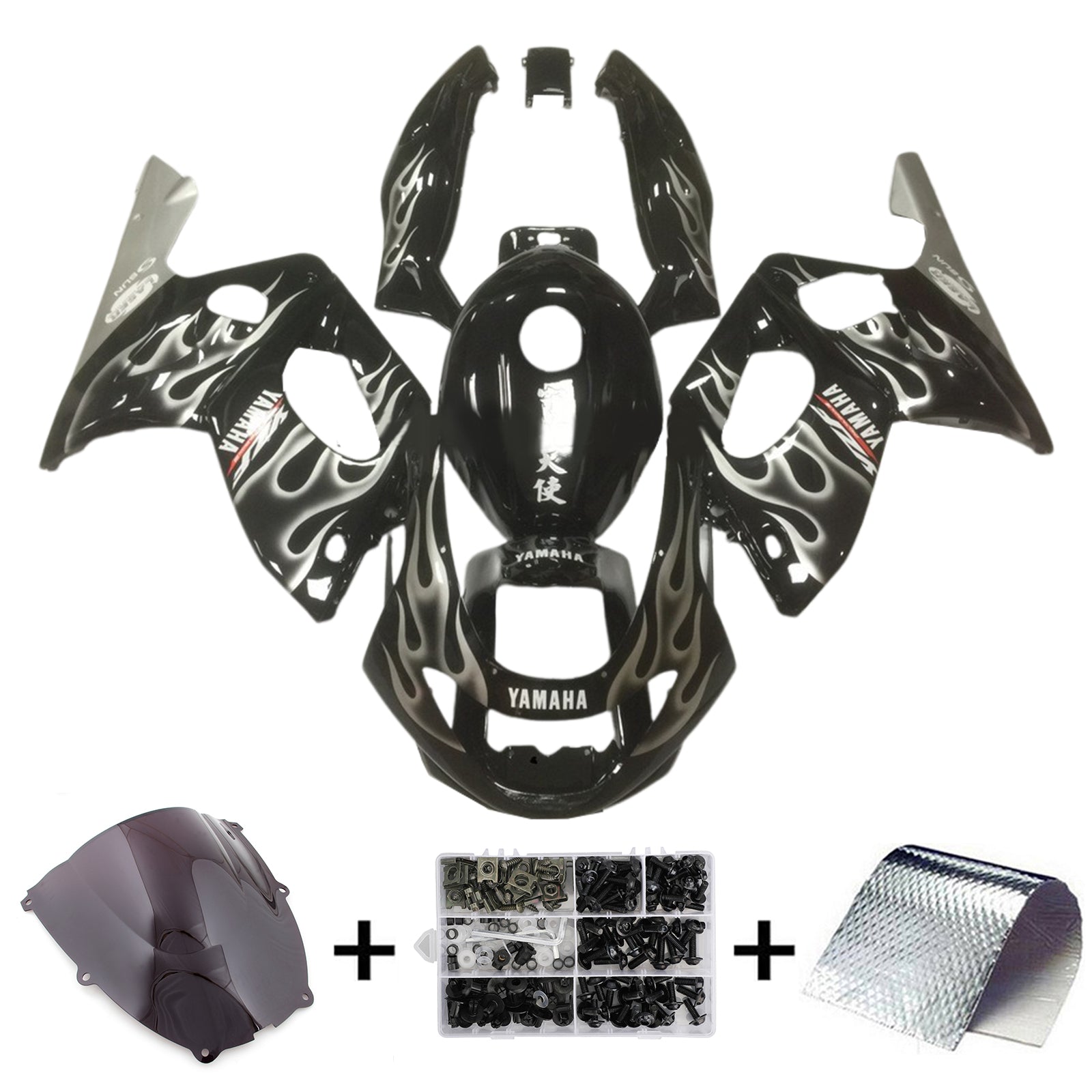 Amotopart 1996-2007 Yamaha YZF 600R Thundercat Glossy Black White Fairing Kit