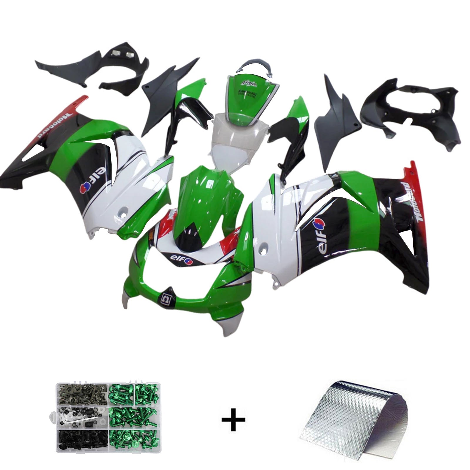 Amotopart 2008-2012 Kawasaki EX250 Ninja250R Kit de carenado negro blanco verde