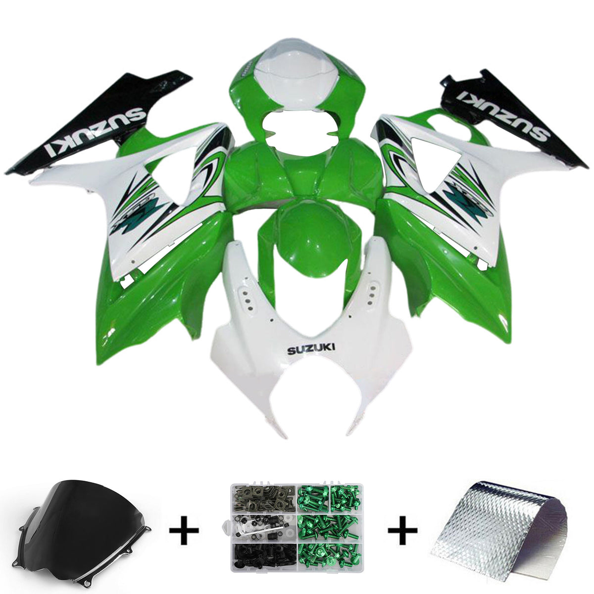 Amotopart 2007-2008 K7 GSXR1000 Suzuki Kit de carénage vert et blanc