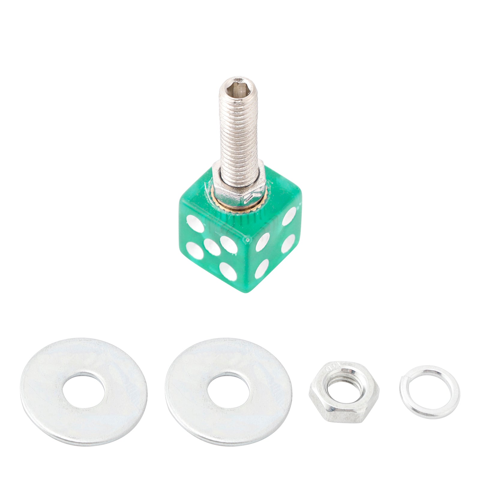 2x Motorcycle Bike Plastic Green Dice License Plate Bolt On Screw On Frame Nut