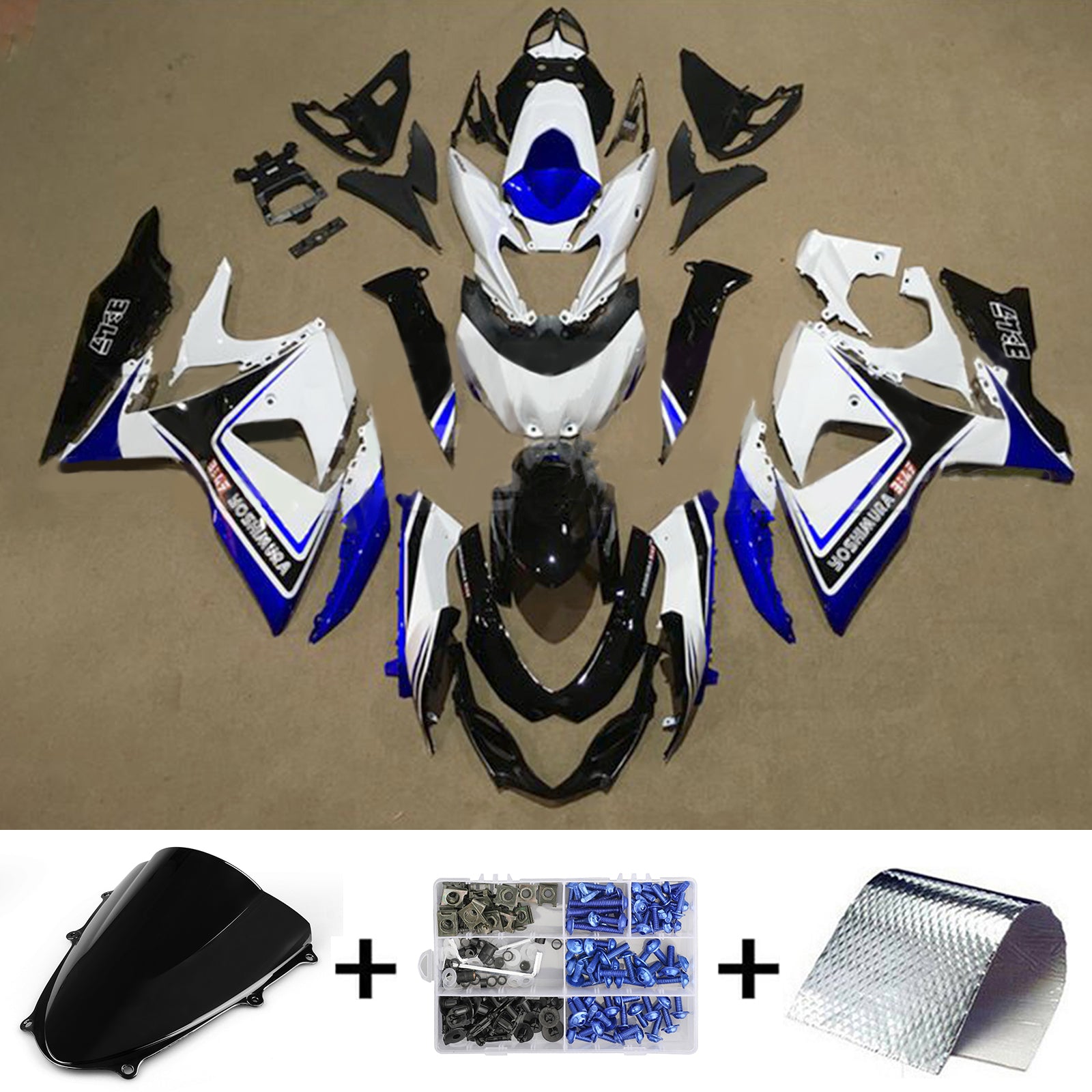 Amotopart 2009-2016 K9 GSXR1000 Suzuki Azul y Blanco Style4 Kit de carenado