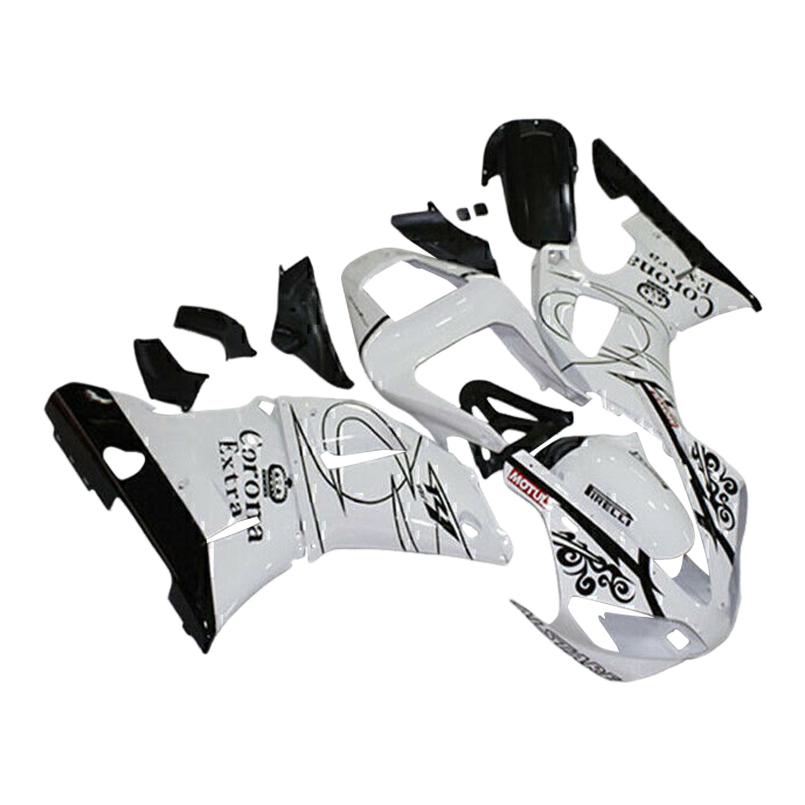 Amotopart 2000-2001 Yamaha YZF 1000 R1 White Black Fairing Kit