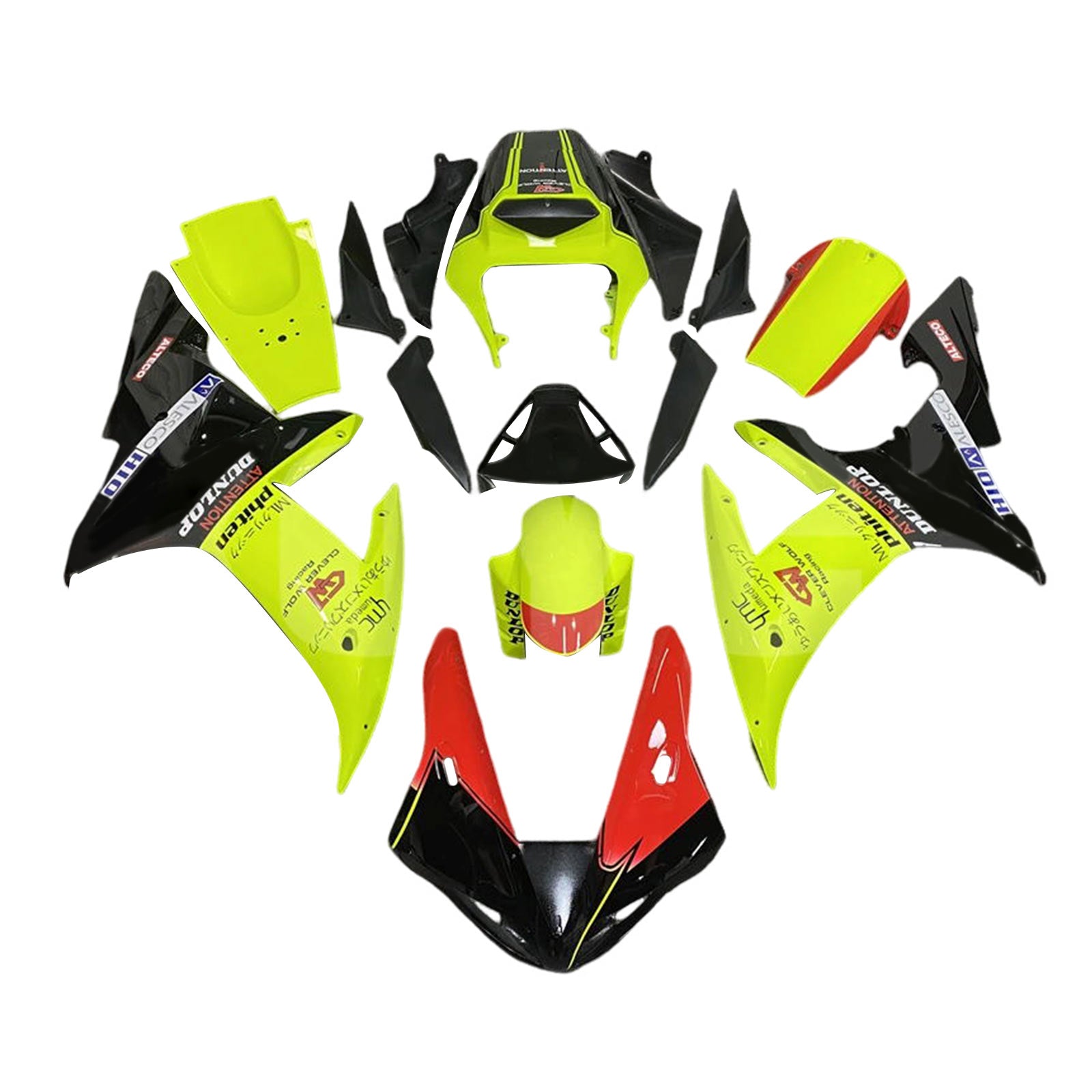 Amotopart 2002-2003 Yamaha YZF R1 Kit de carenado negro rojo claro verde amarillo