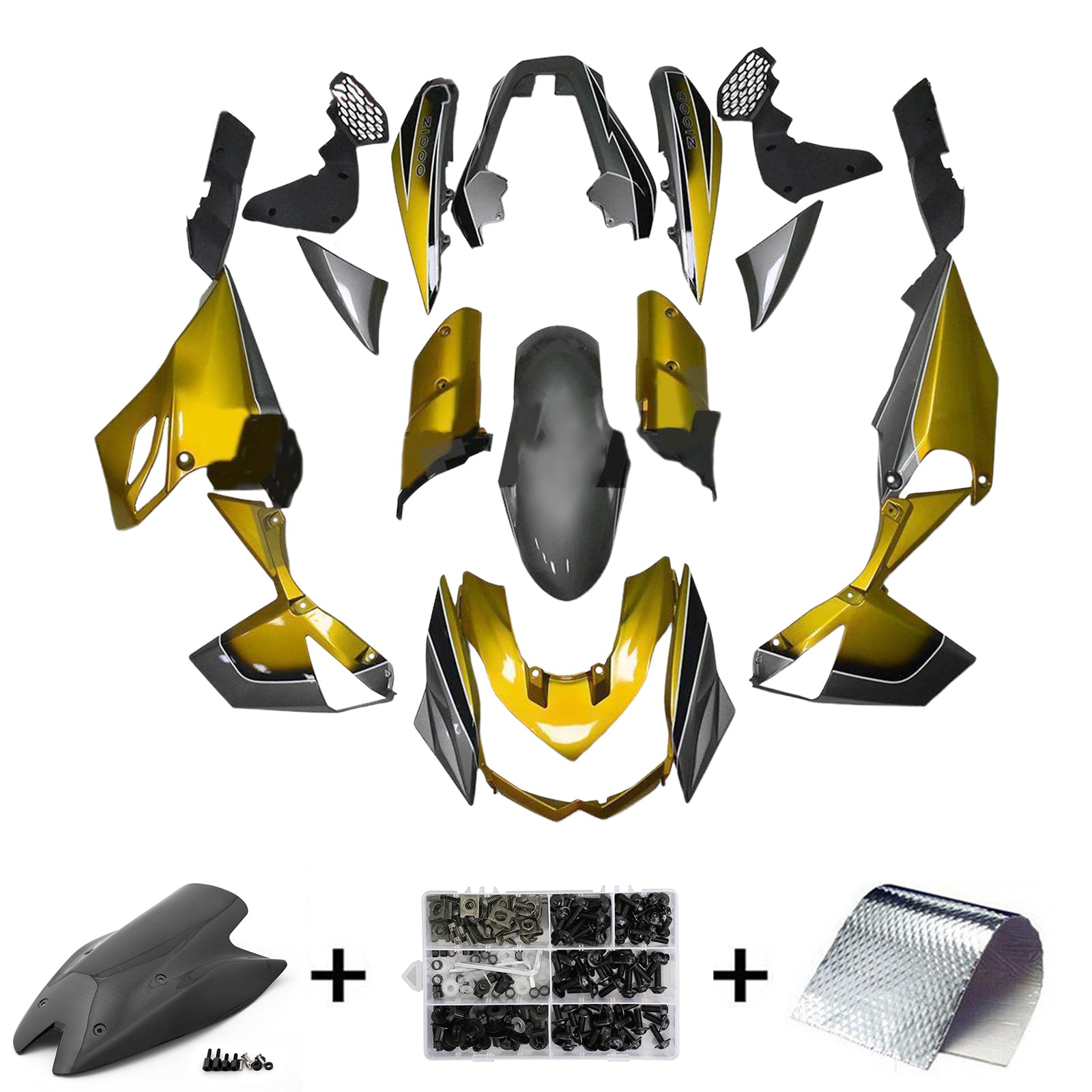 Amotopart 2010-2013 Kawasaki Z1000 Black Glod Fairing Kit