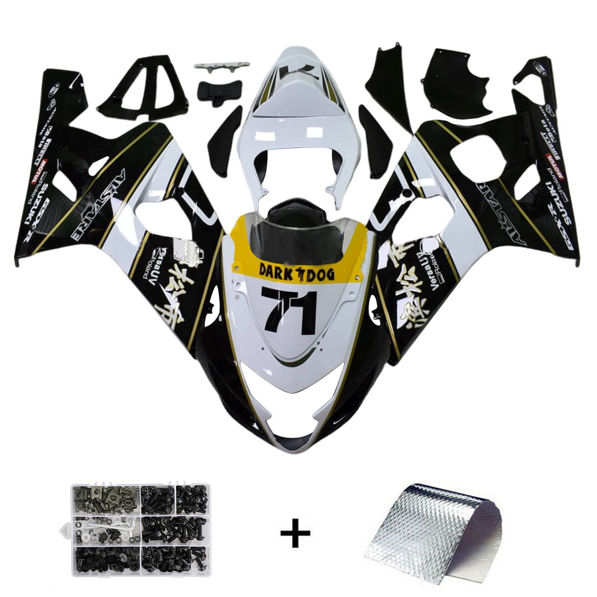 Amotopart 2004-2005 K4 GSXR 600/750 Suzuki White&Black Style2 Fairing Kit