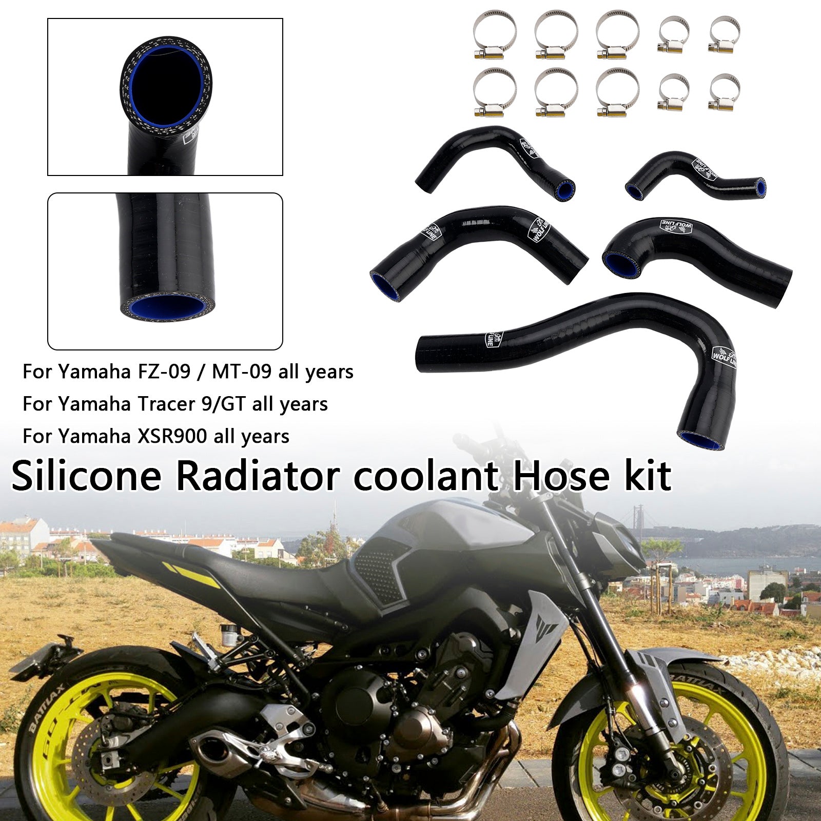 All Years Yamaha MT-09 XSR900 Tracer 9/GT Silicone Radiator coolant Hose