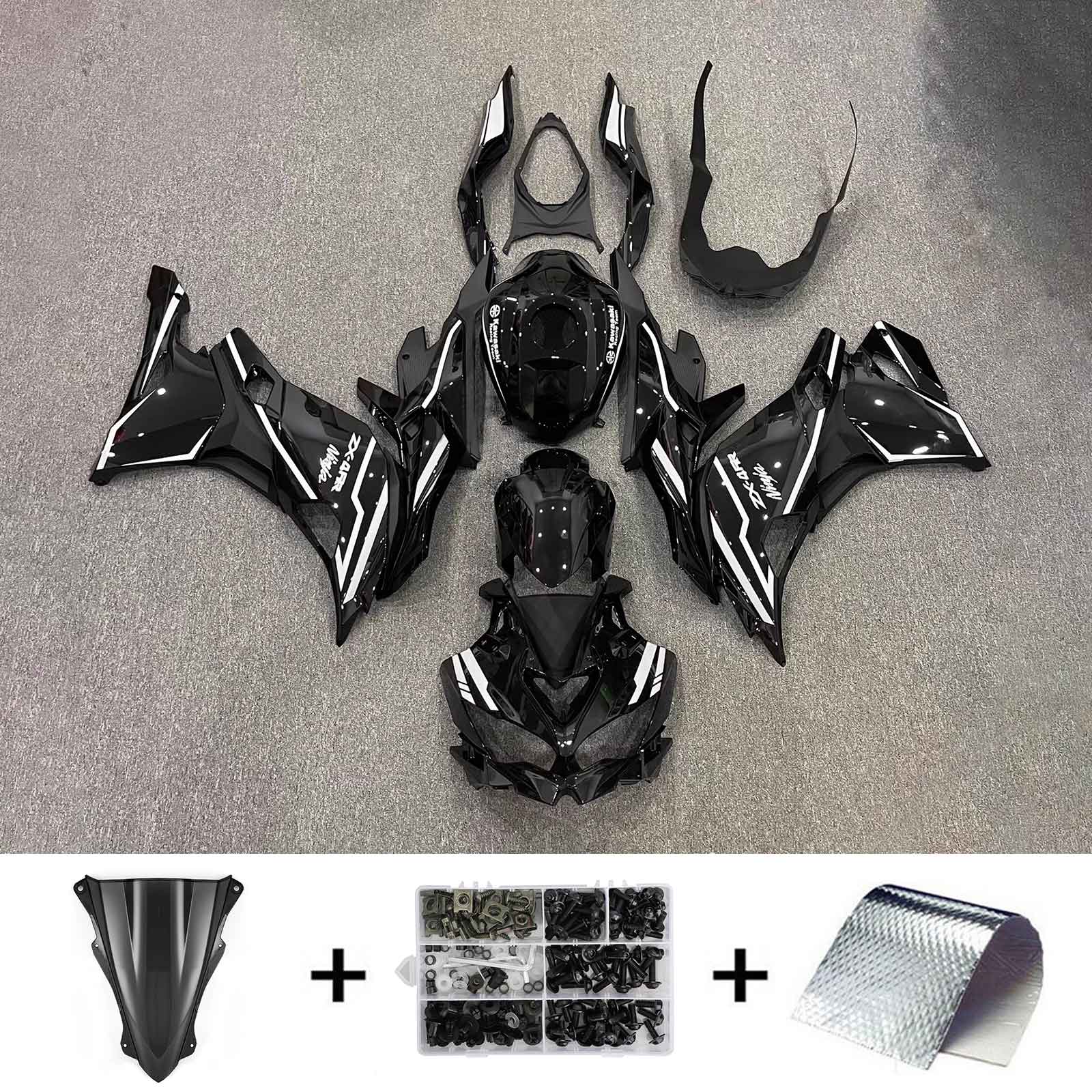 Amotopart 2019-2025 Ninja ZX-25R ZX-4R ZX-4RR Kawasaki Black&White Stripes Fairing Kit