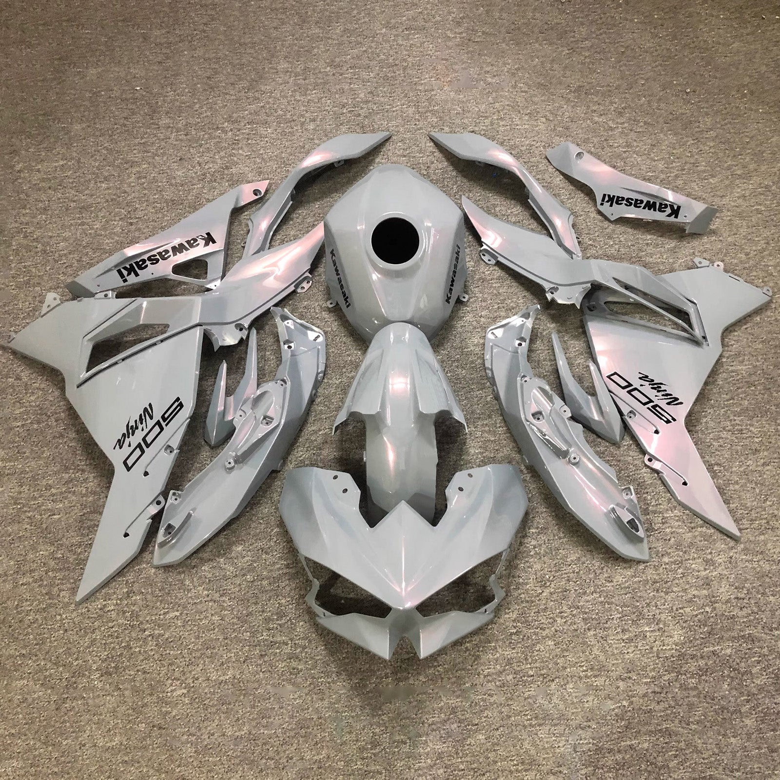 Amotopart 2024-2025 Kawasaki Ninja 500 Glossy Gray Fairing Kit