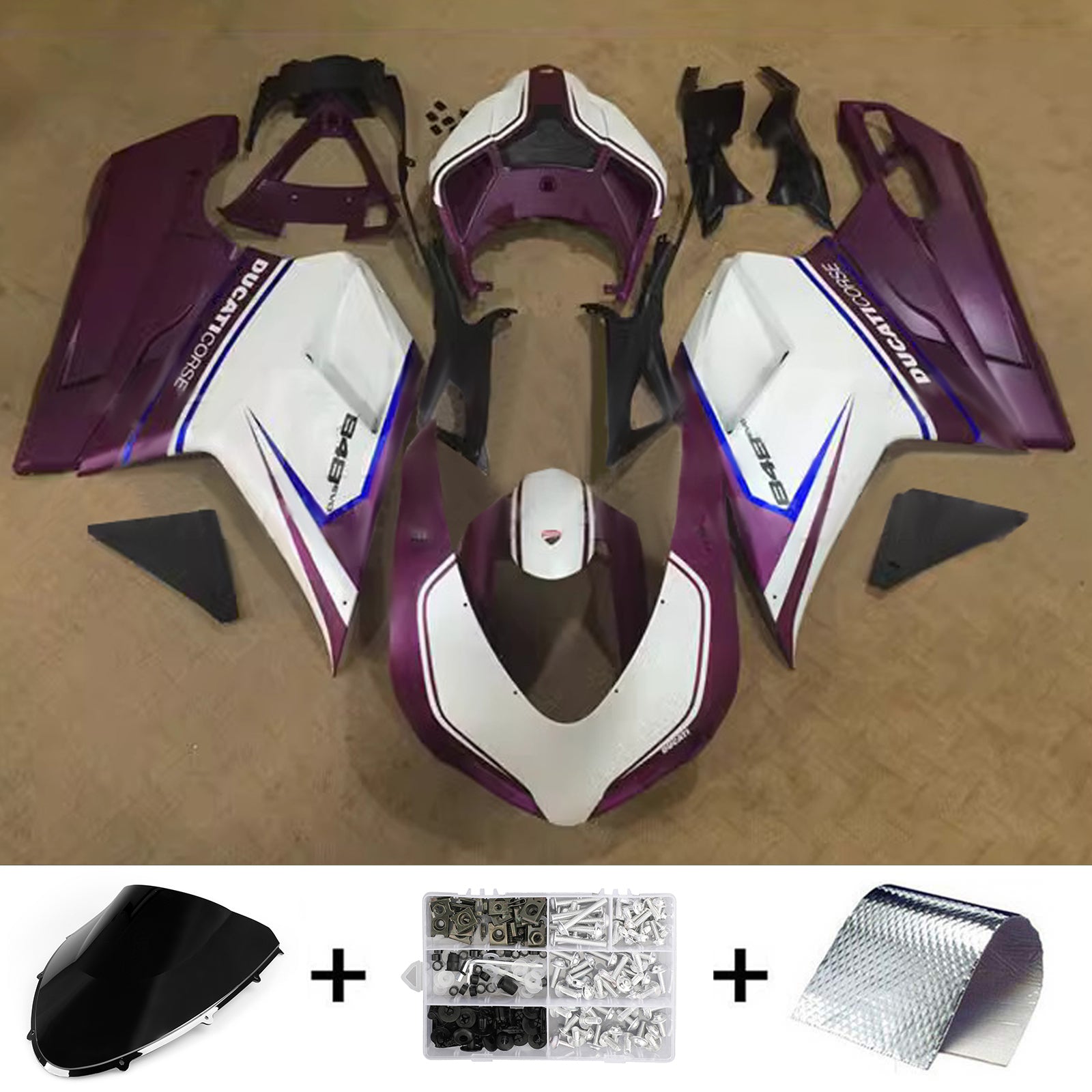 Amotopart 2007-2011 Ducati 1098/1198/848 Dark Purple White Fairing Kit