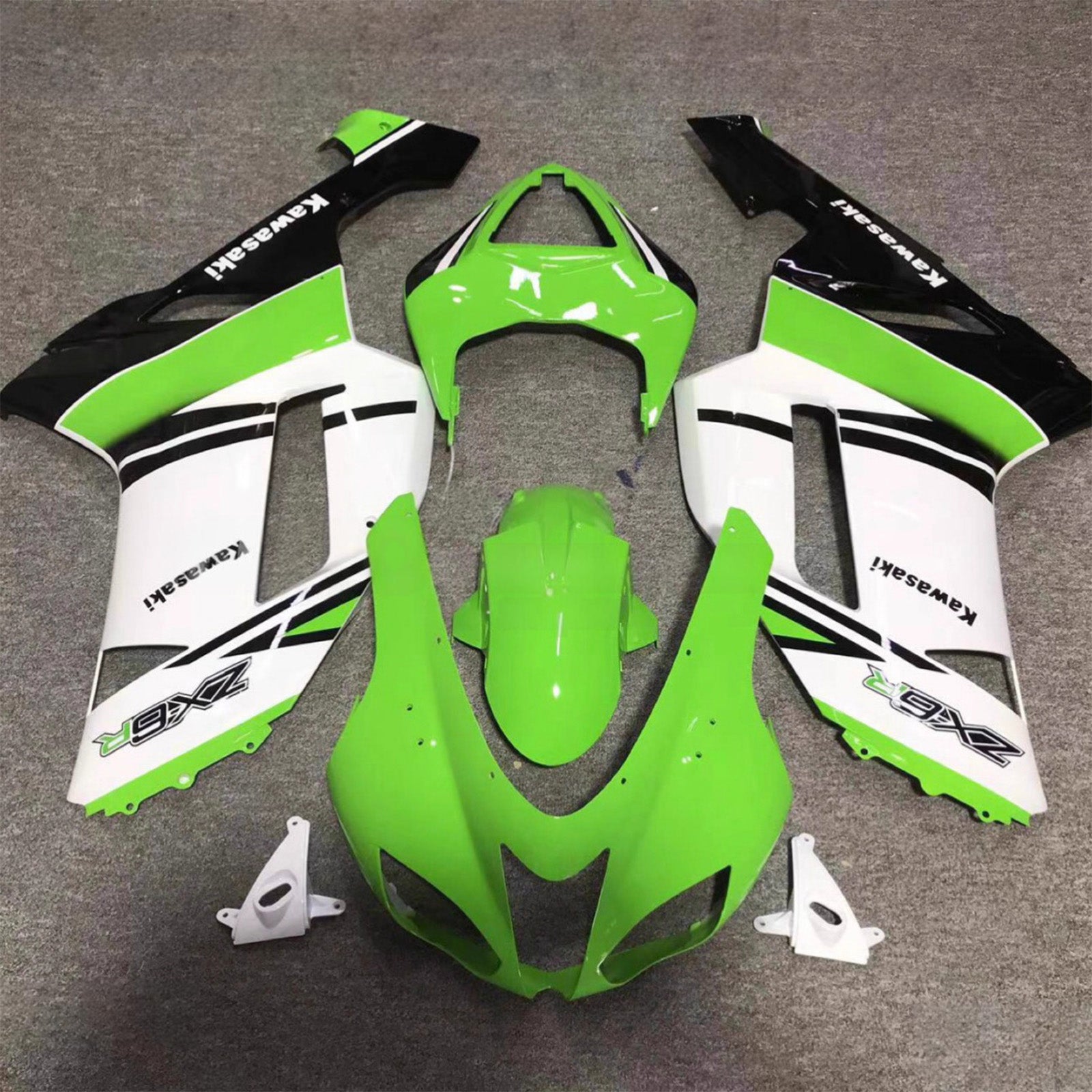 Amotopart 2007-2008 Kawasaki ZX6R 636 Green White Black Fairing Kit