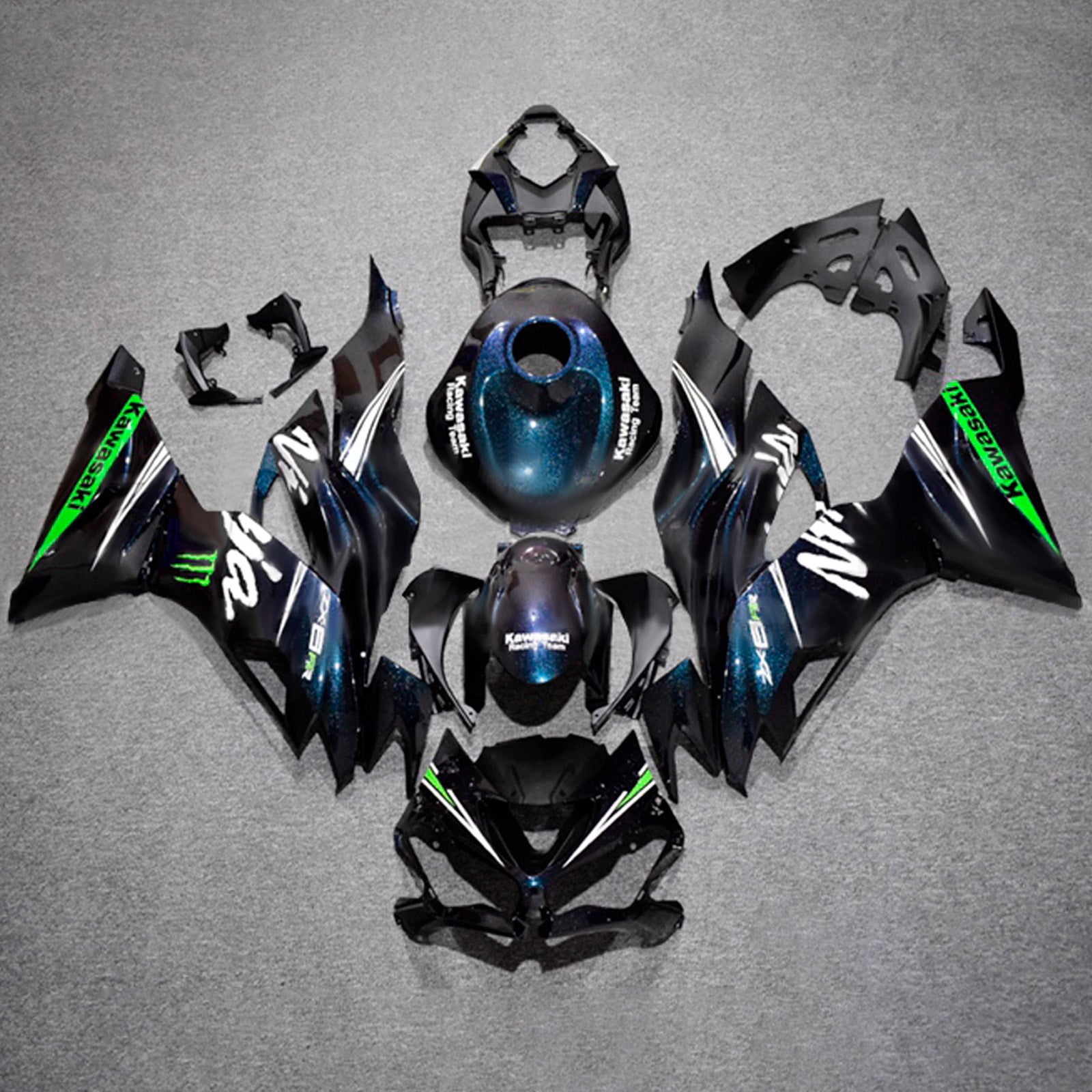 Amotopart 2019-2023 Kawasaki ZX6R Black Blue White Green Fairing Kit