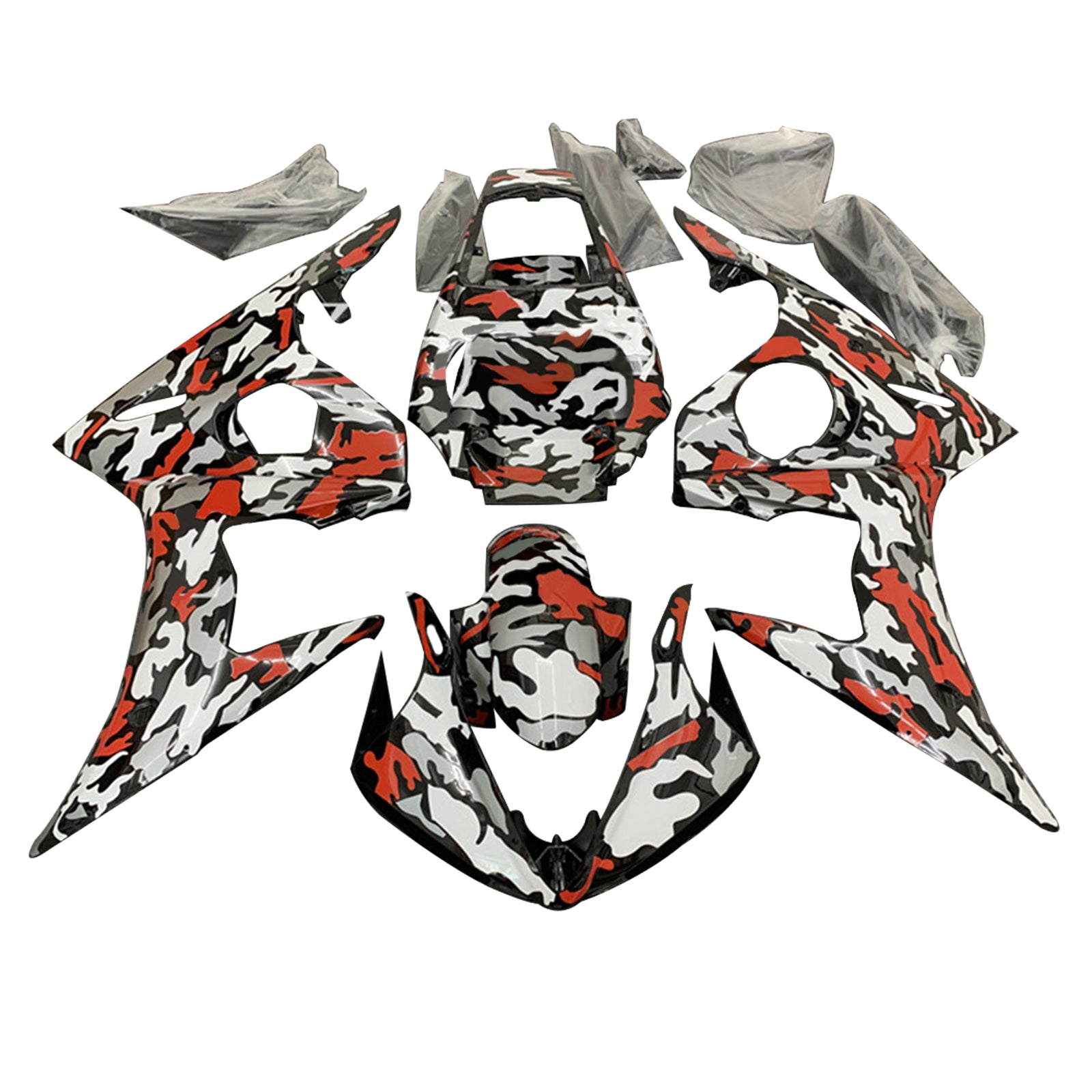 Amotopart Yamaha YZF 600 R6 2003-2004 R6S 2006-2009 Kit de carénage rouge camouflage