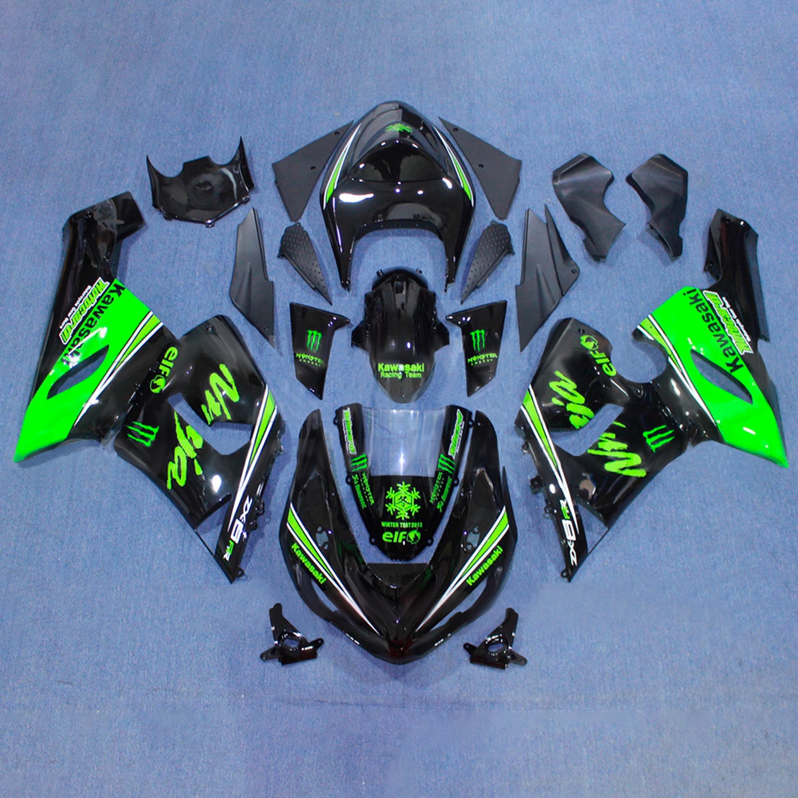 Amotopart 2005-2006 Kawasaki ZX6R 636 Black Green Fairing Kit