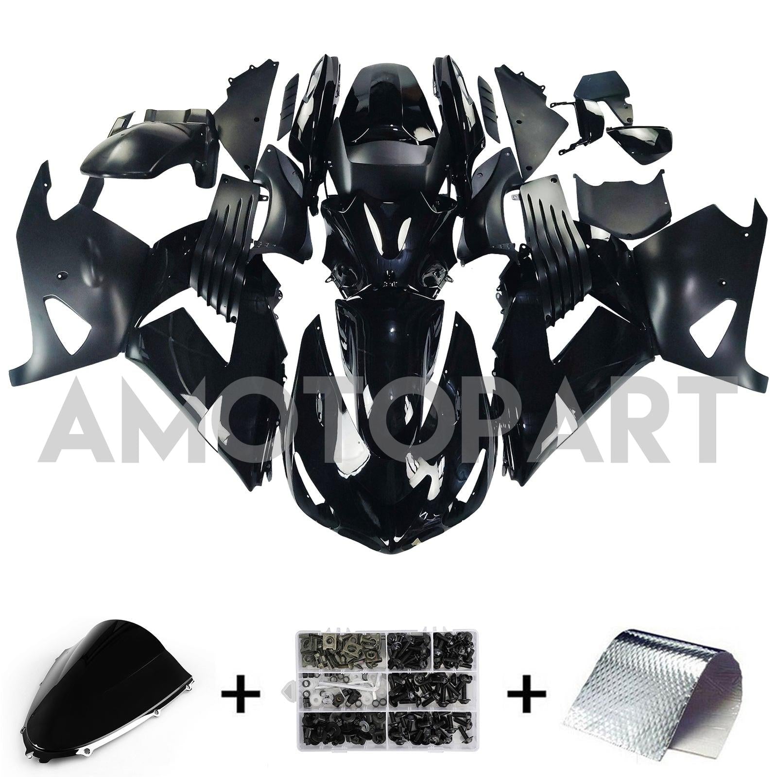 Amotopart 2006-2011 Kawasaki ZX14R Black Fairing Kit