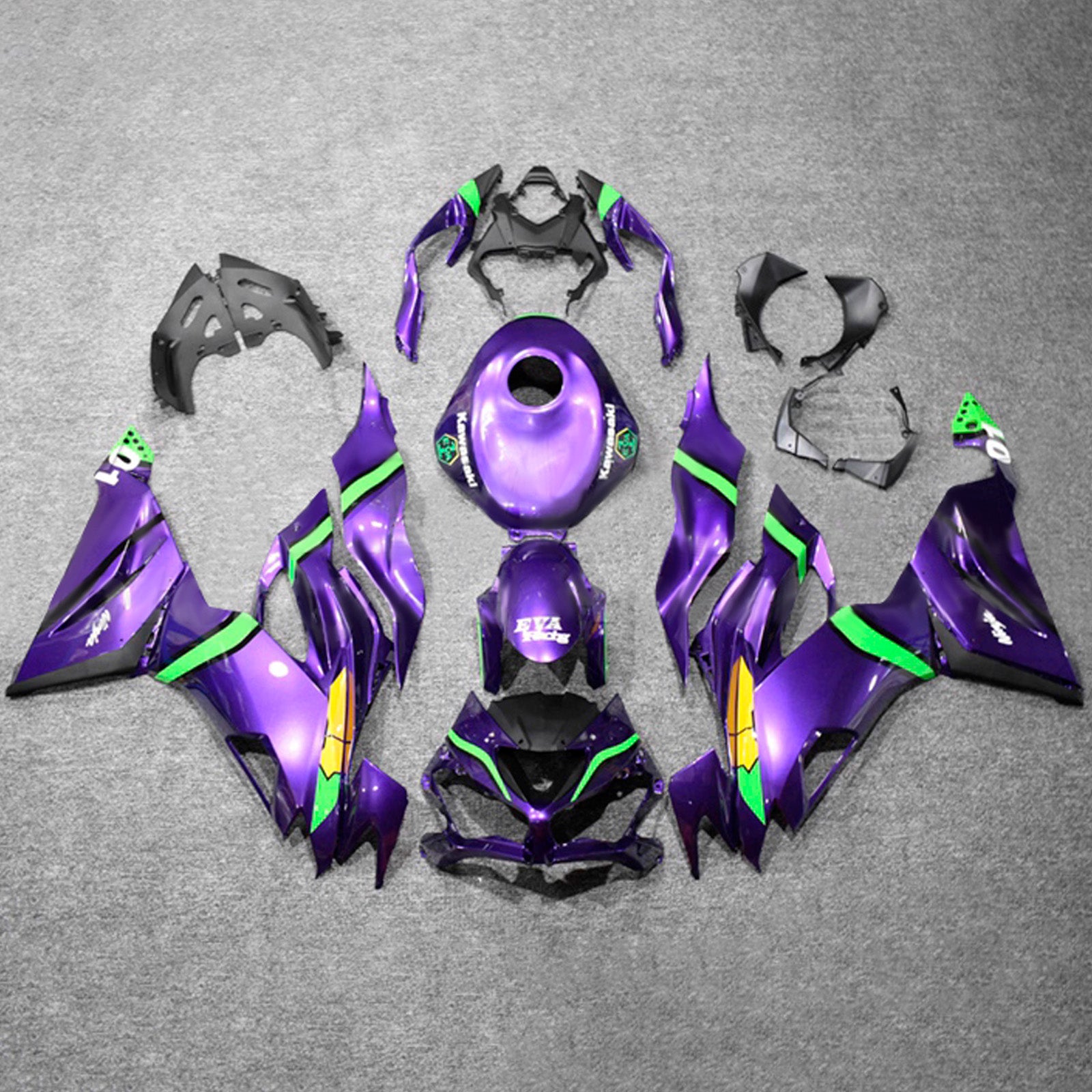 Amotopart 2019-2023 Kawasaki ZX6R Purple Green Yellow Fairing Kit