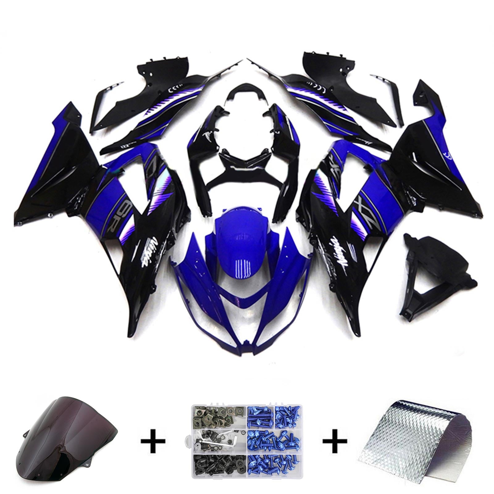 Kit de carenado Amotopart Kawasaki ZX6R 636 2013-2018 negro y azul