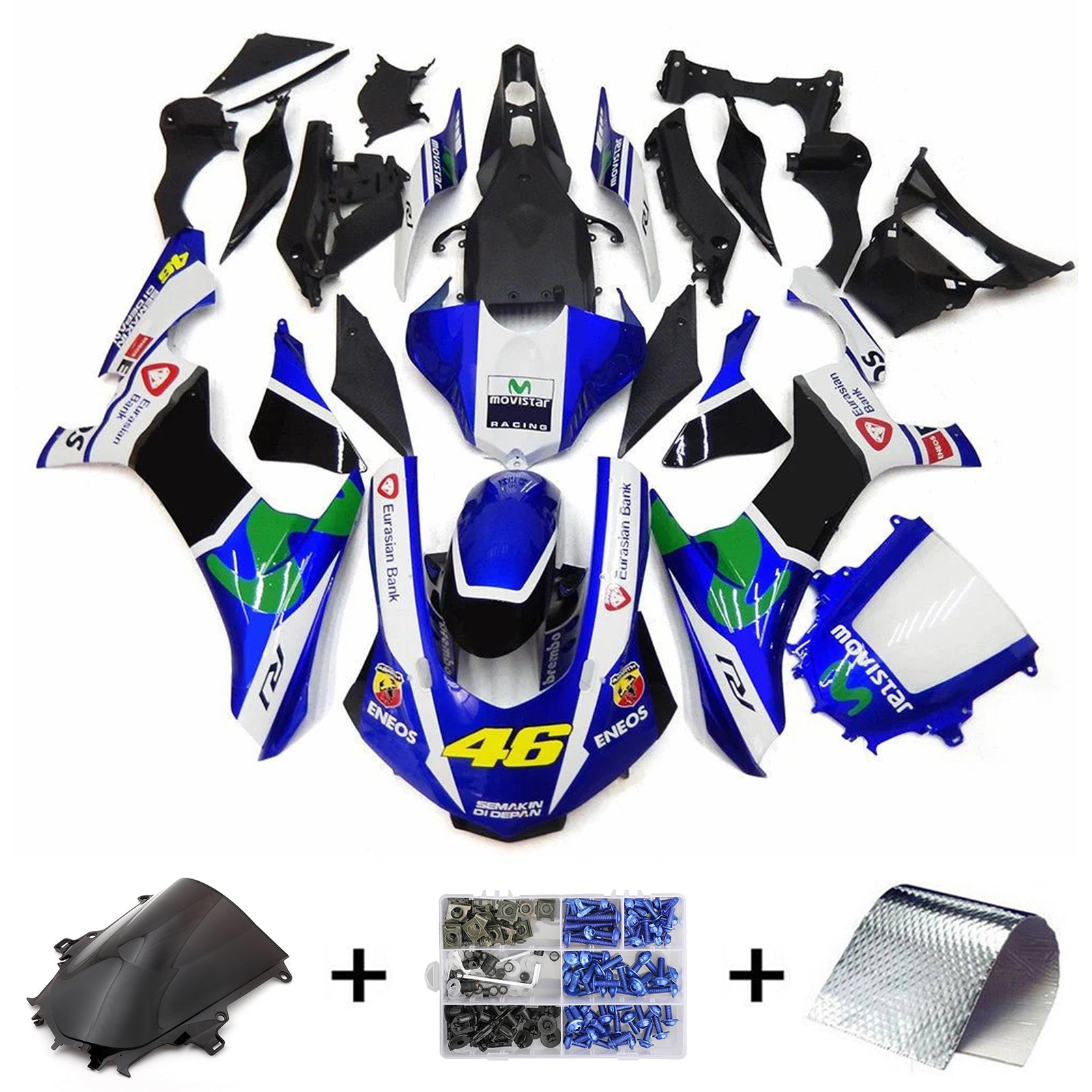 Amotopart 2020-2024 Yamaha YZF R1 Verkleidungssatz, Schwarz, Weiß, Blau