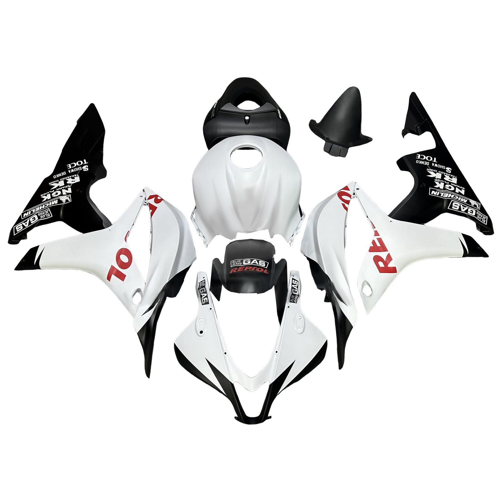 Amotopart 2007-2008 Honda CBR600RR Matte Black White Fairing Kit