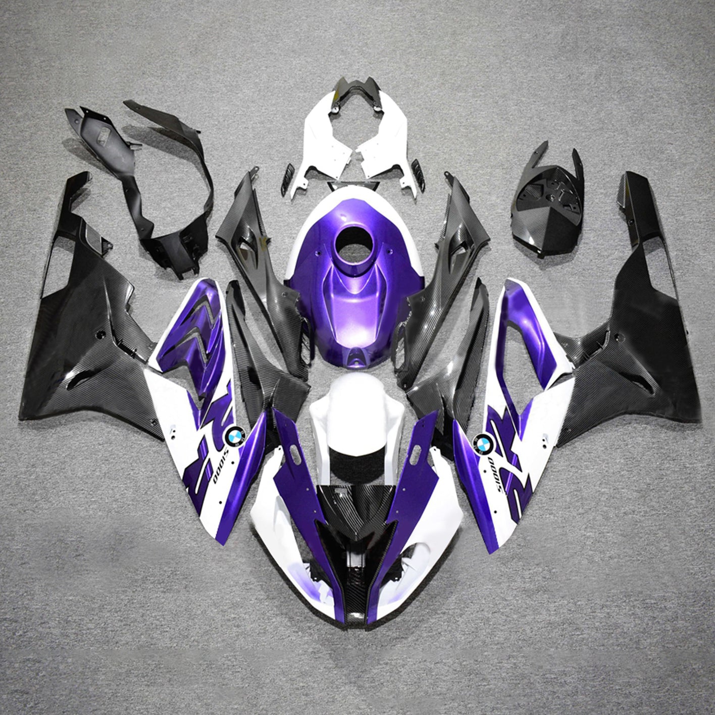 Amotopart 2017-2018 BMW S1000RR Carbon Fiber Pattern White Purple Fairing Kit