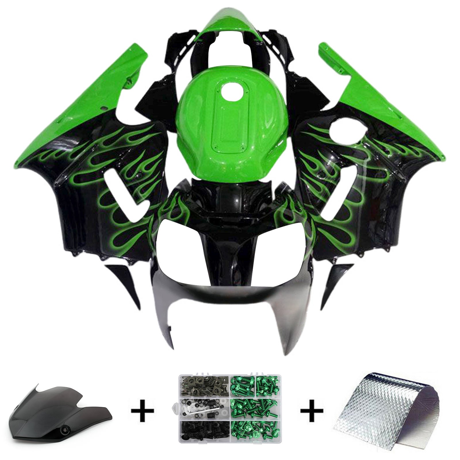 Amotopart 2002-2005  Kawasaki ZX12R Green Black Fairing Kit