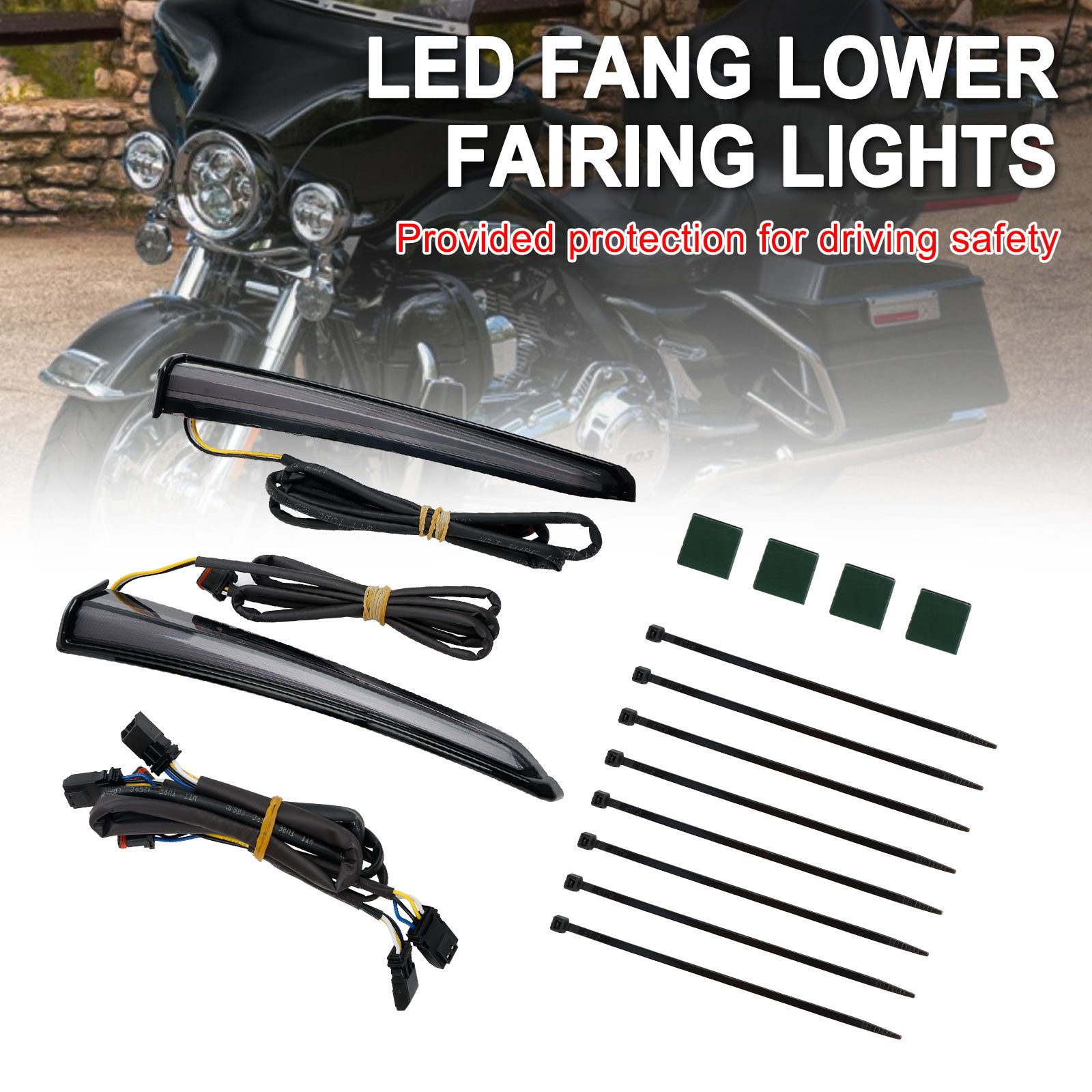 Feux de carénage inférieurs LED Fang 45801, pour Touring Road Glide 2014 – 2023