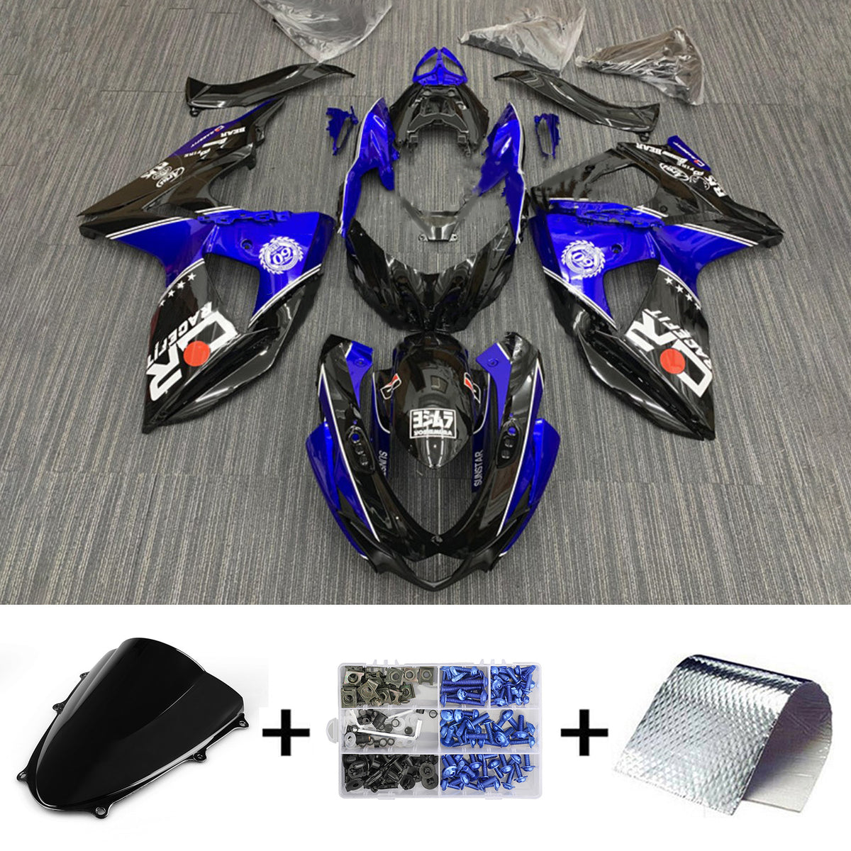 Amotopart 2009-2016 K9 GSXR1000 スズキ ブラック&ブルー Style2 フェアリングキット